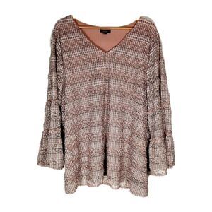 Alfani  4X Bell Sleeve Blouse Tiered Textured Boho Romantic Striped Pullover